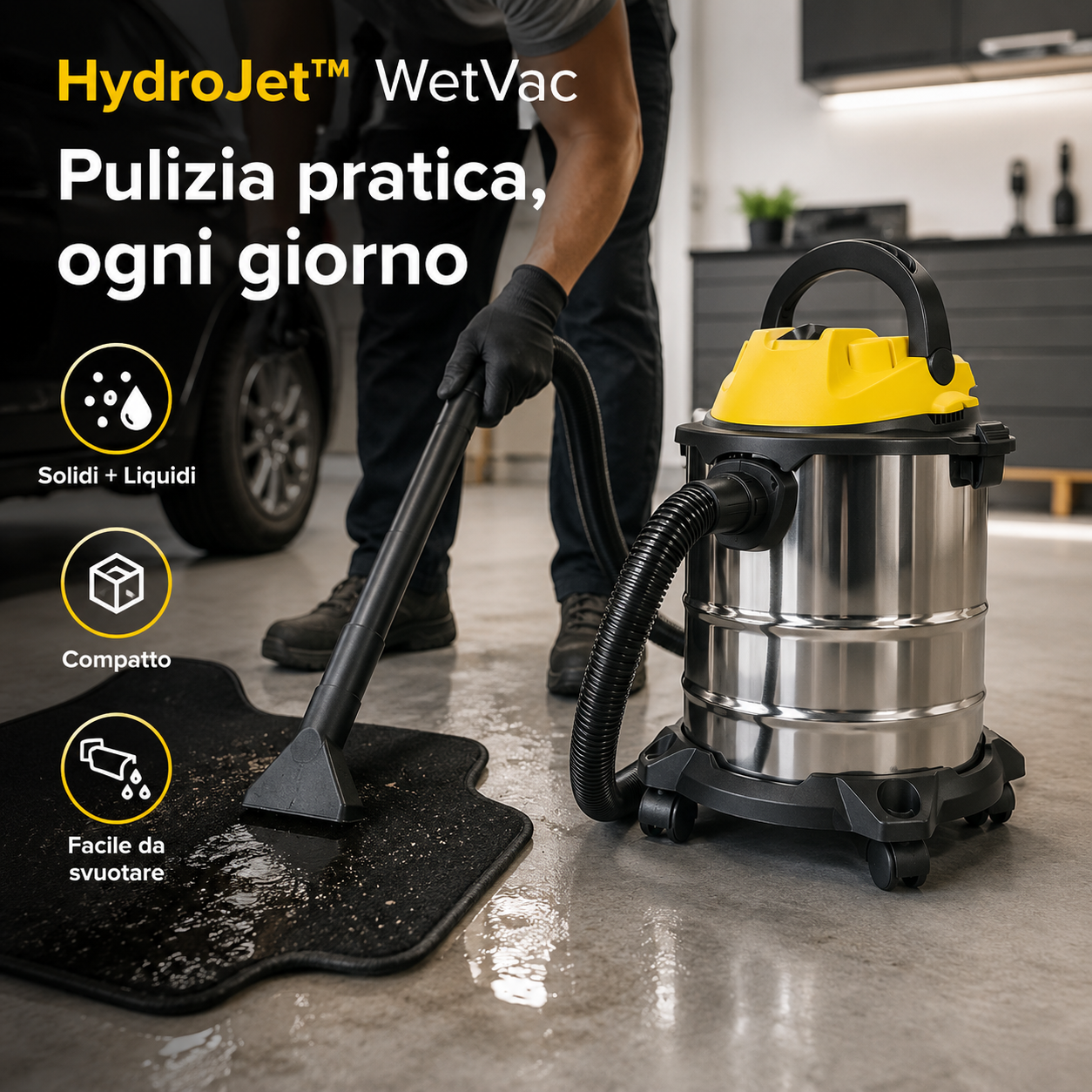 HydroJet™ WetVac – Aspiratore Solidi e Liquidi per Auto, Garage e Casa