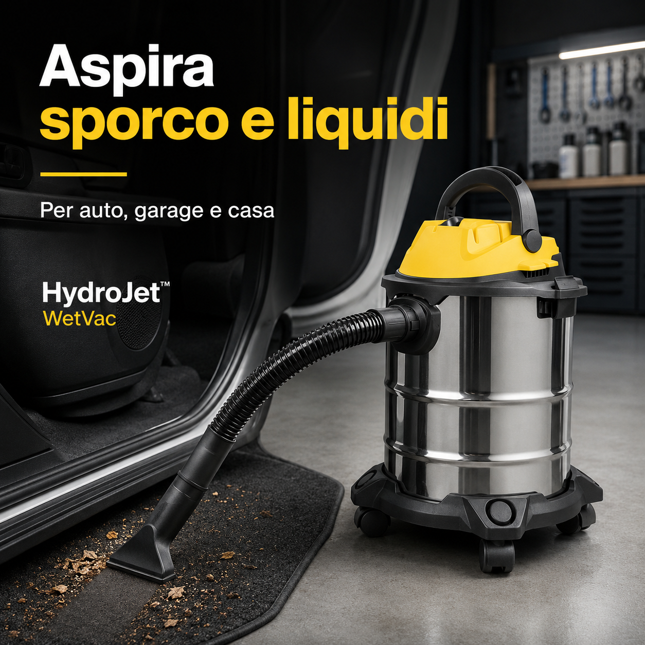 HydroJet™ WetVac – Aspiratore Solidi e Liquidi per Auto, Garage e Casa