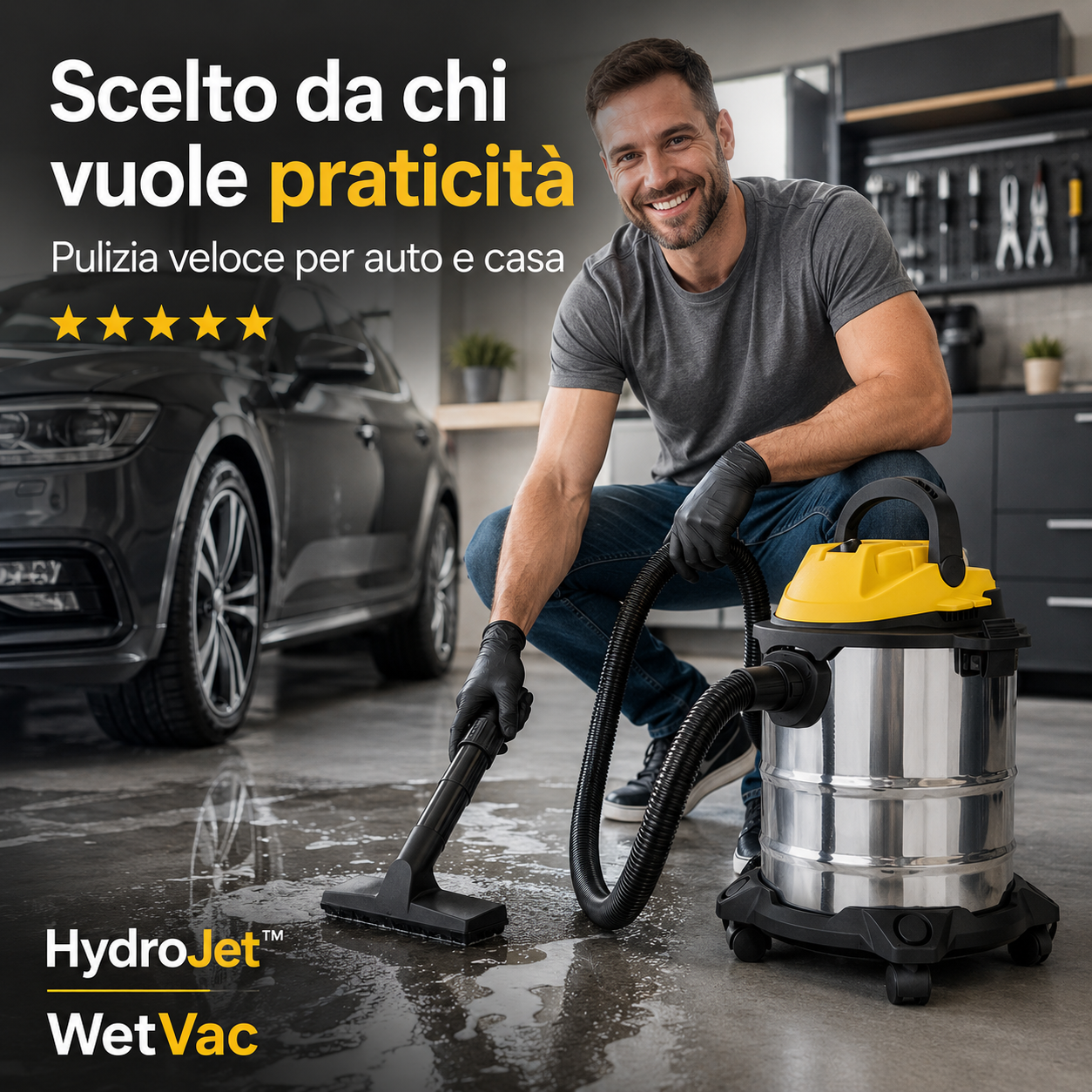 HydroJet™ WetVac – Aspiratore Solidi e Liquidi per Auto, Garage e Casa