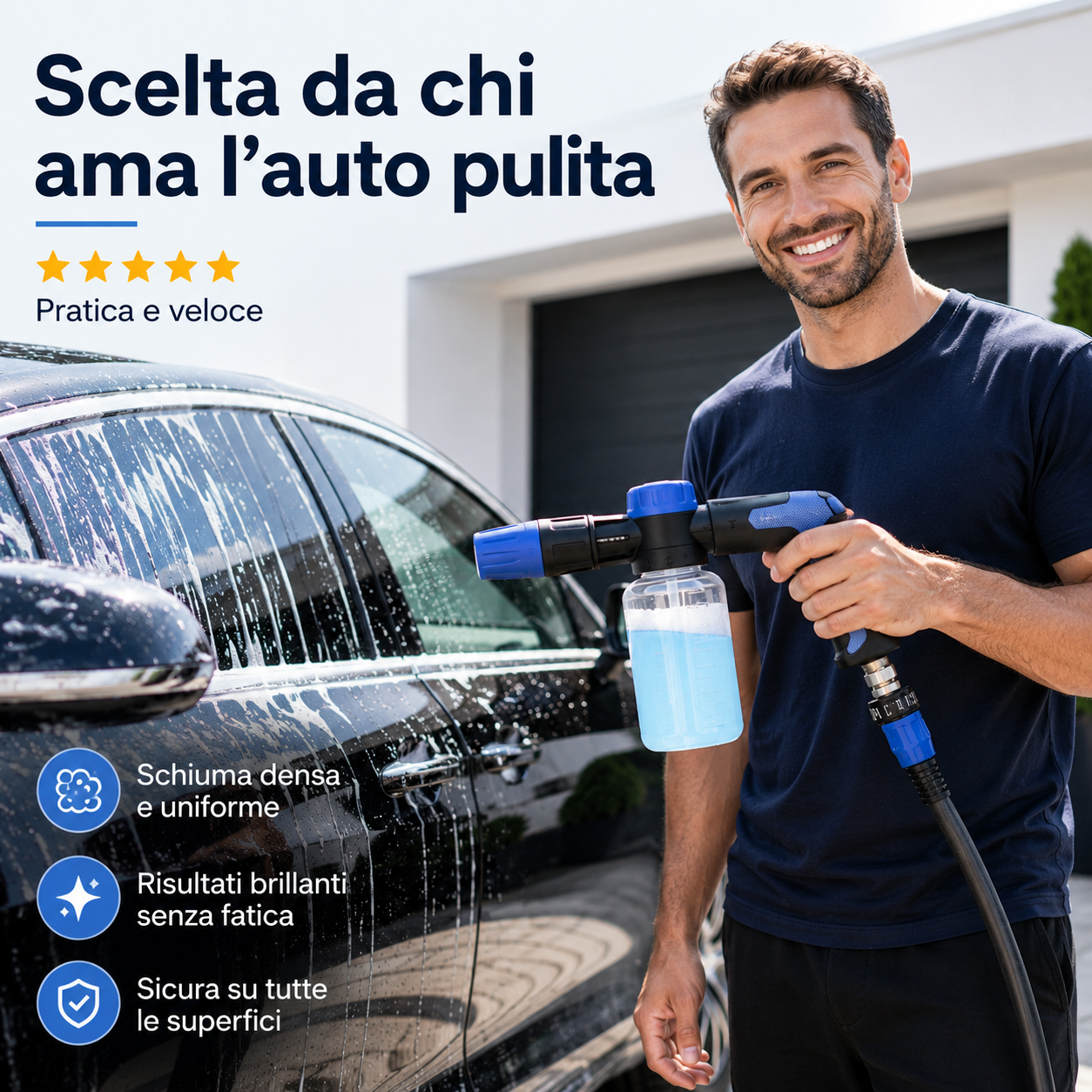 Pistola a Spruzzo per Pulizia Auto con Contenitore Sapone