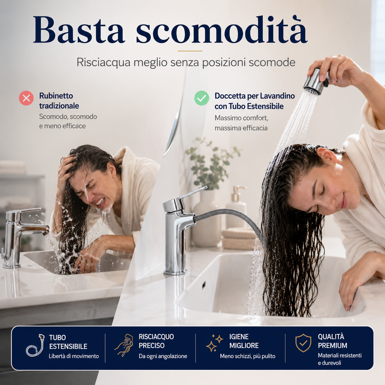 Doccetta per Lavandino Bagno con Tubo Estensibile