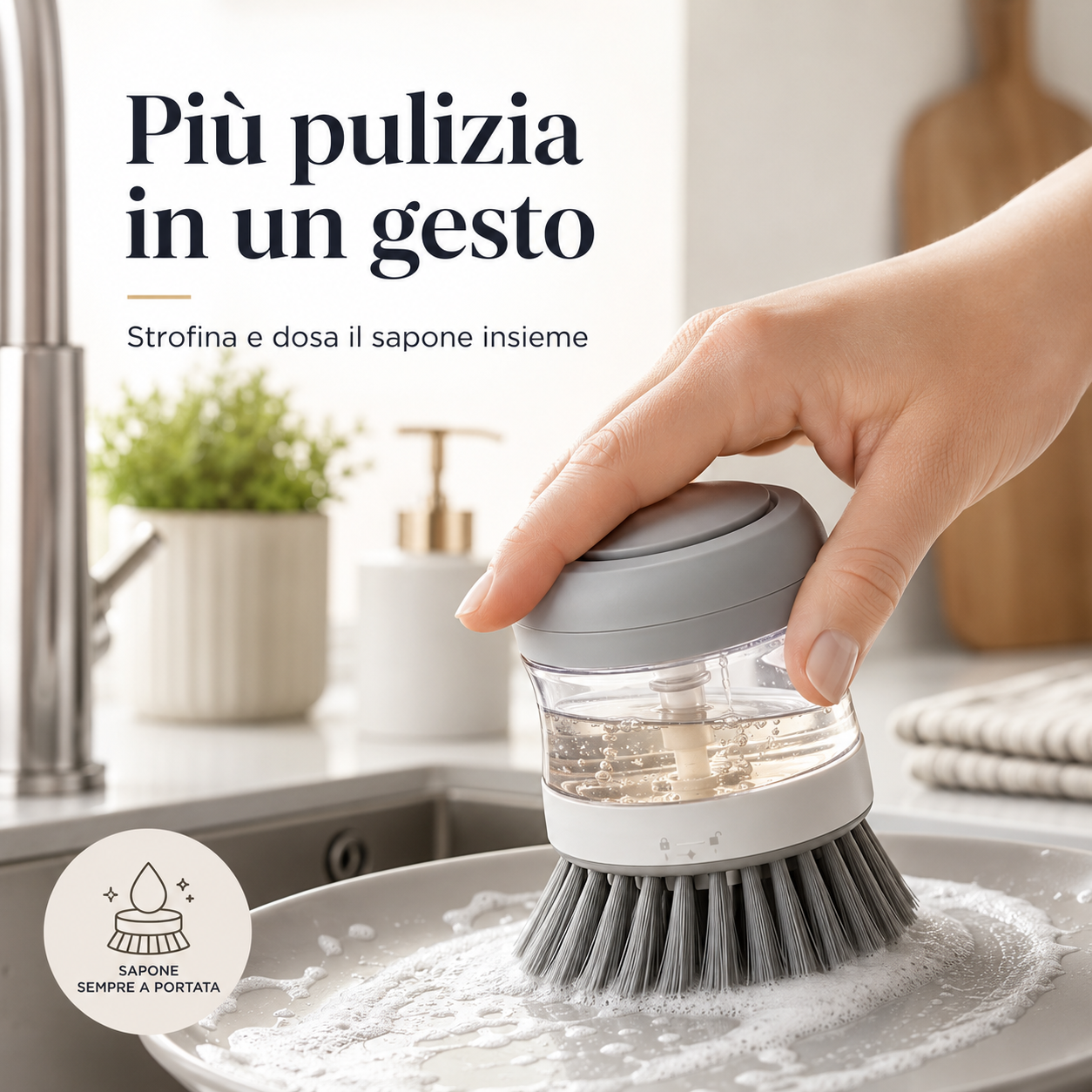 Spazzola con Dispenser di Sapone – Scrubber a Pressione