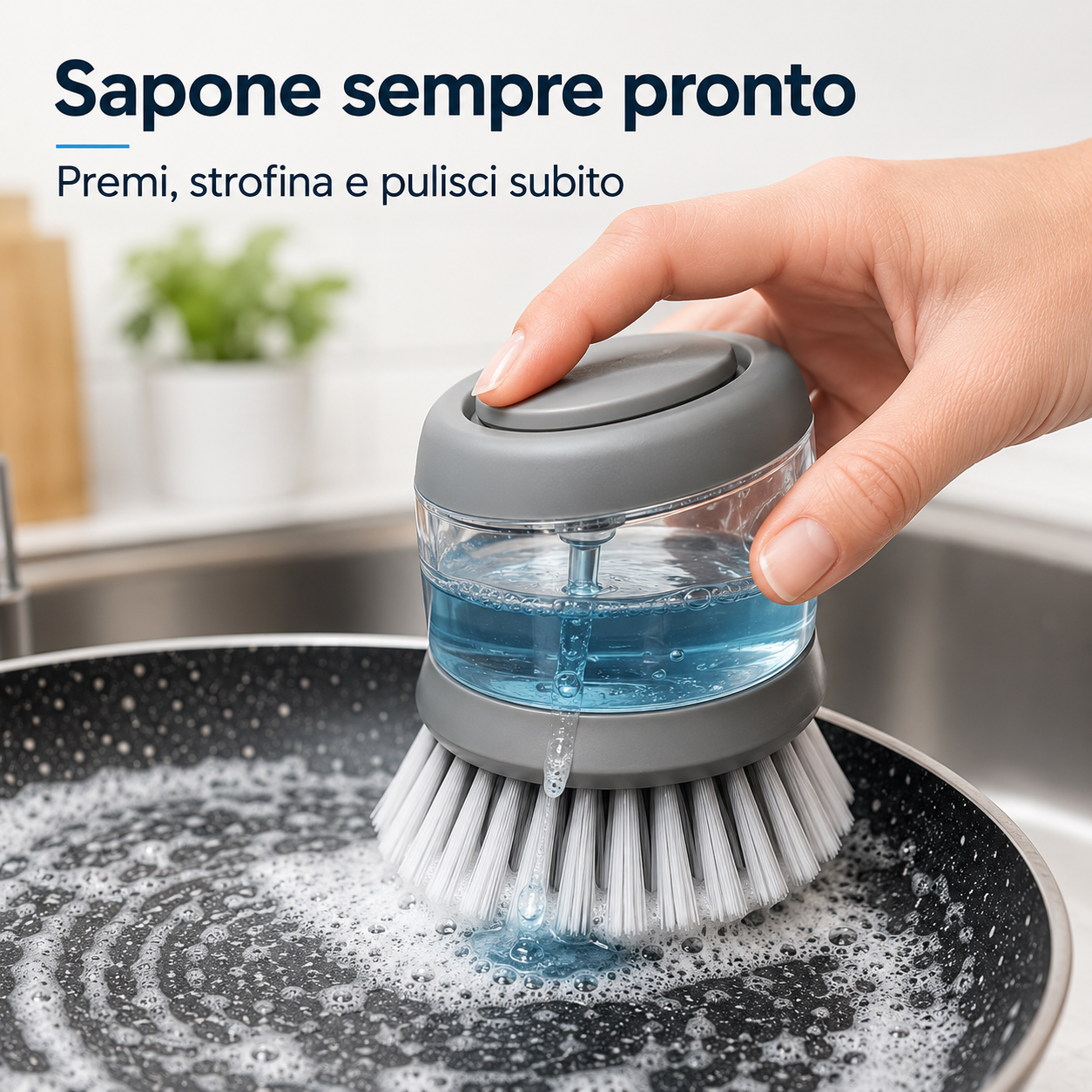 Spazzola con Dispenser di Sapone – Scrubber a Pressione