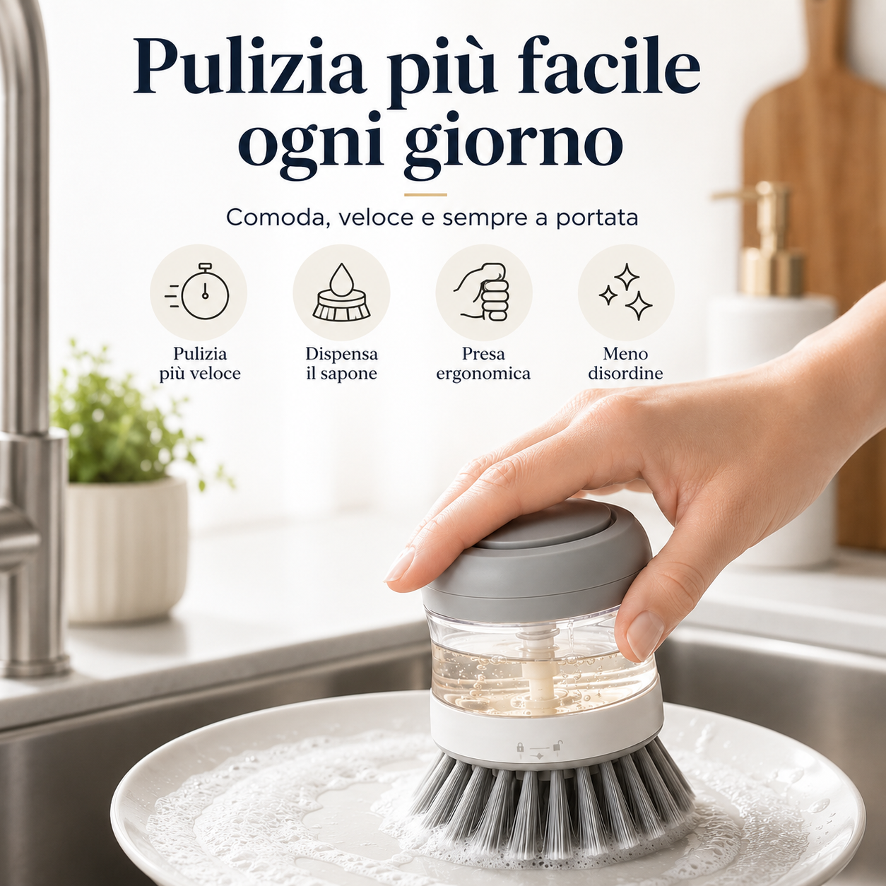 Spazzola con Dispenser di Sapone – Scrubber a Pressione