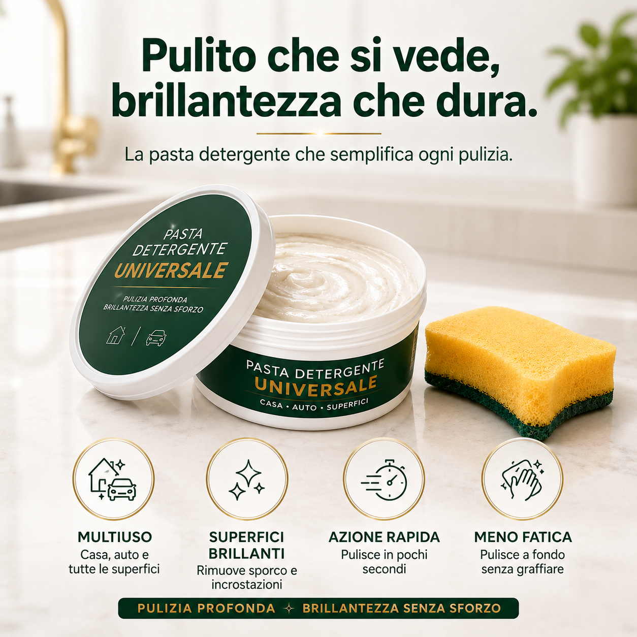 Pasta Detergente Sapone Ecologico Universale per Pulizie Casa/Auto