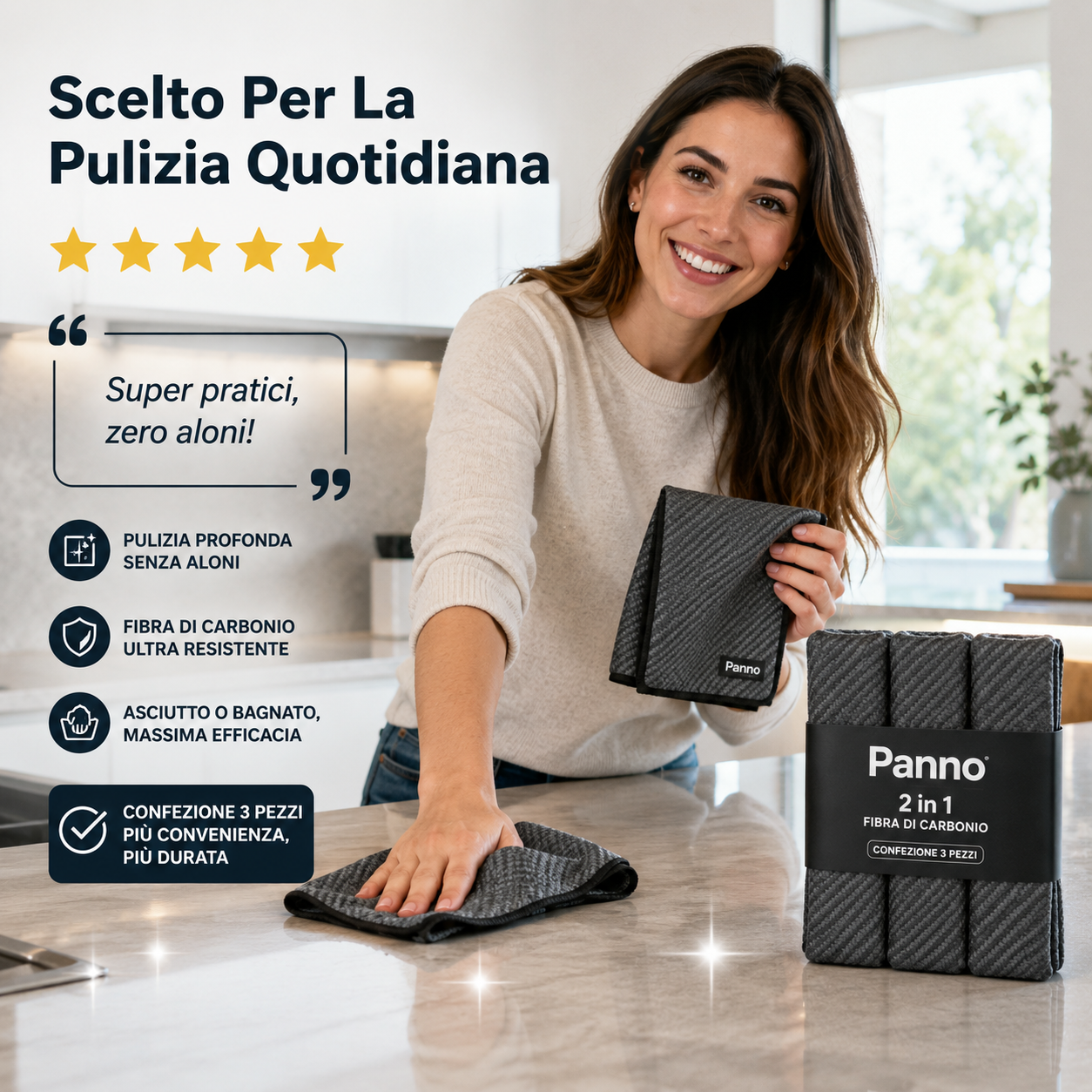 Panno 2 in 1 Fibra di Carbonio – Confezione 3 pezzi